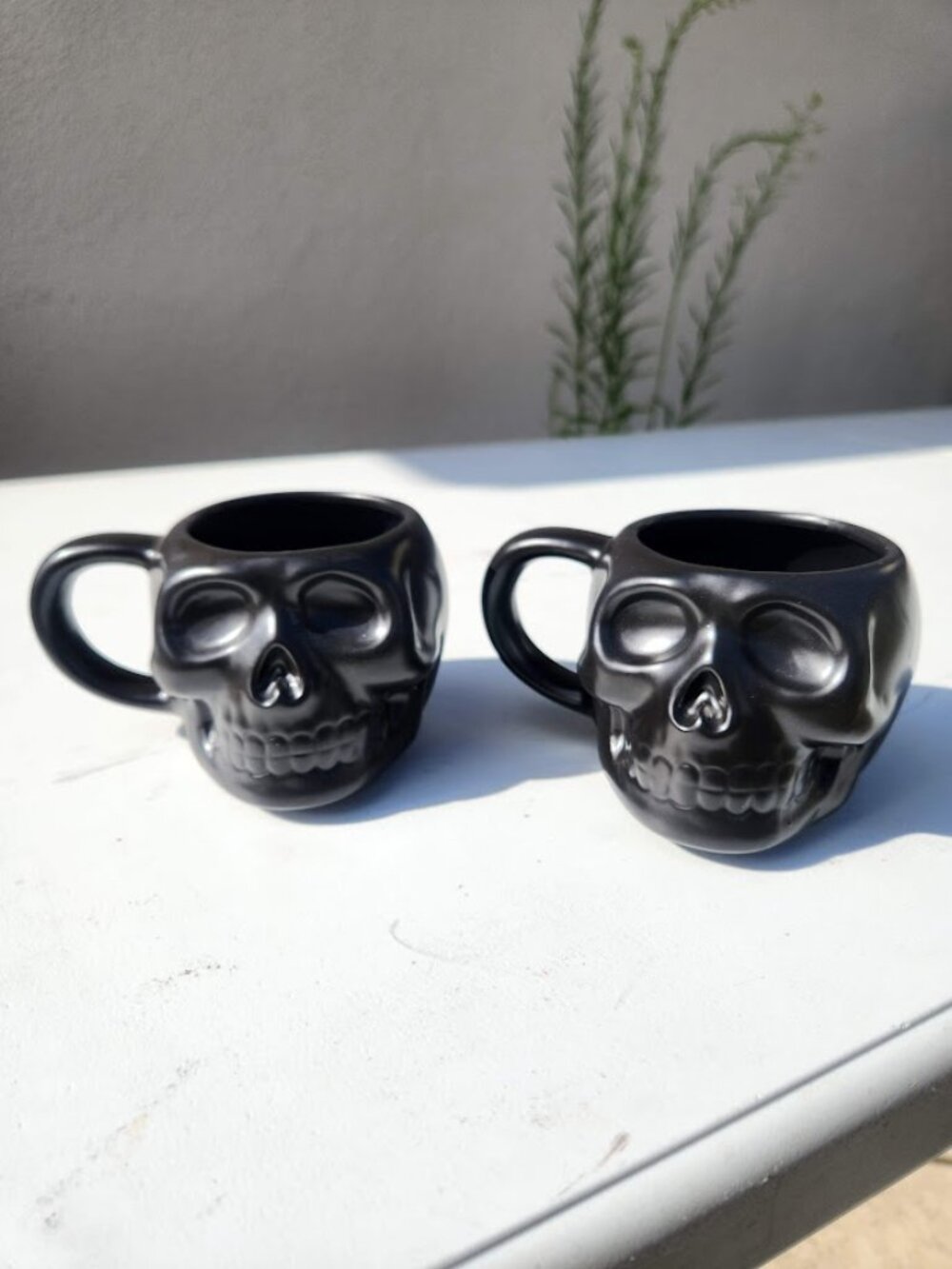 NEW Skull Mug Set of 2 Coffee Mugs Stackable Dia De Los Muertos Skulls Halloween